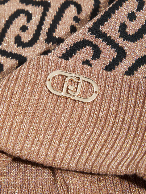 Женская шапка LIU∙JO BEANIE LOGO JACQUARD, Артикул 2F6017M0300, бежевый | 5127954. Ракурс 2