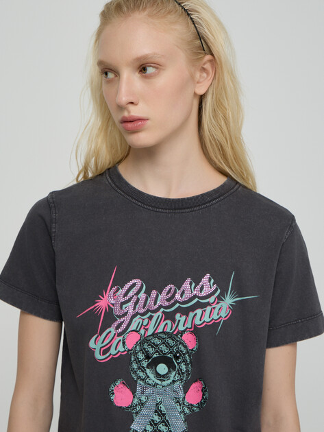 Женская футболка GUESS SS CN GUESS BEAR TEE, Артикул W6RI38I3Z14, черный | 5157403. Ракурс 3