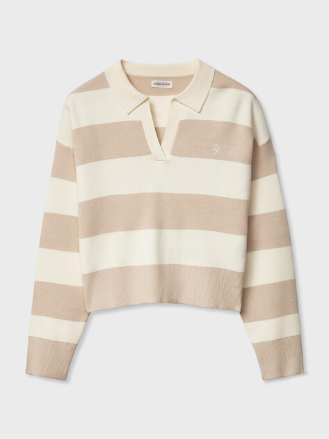 Женский пуловер GUESS JEANS GJ LS POLO STRIPED SWTR, Артикул W6RR16Z3FC2, бежевый | 5158092. Ракурс 6