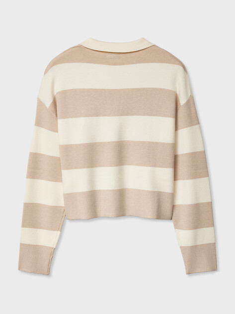 Женский пуловер GUESS JEANS GJ LS POLO STRIPED SWTR, Артикул W6RR16Z3FC2, бежевый | 5158092. Ракурс 7