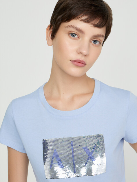 Женская футболка ARMANI EXCHANGE T-SHIRT, Артикул 8NYTDL, светло-голубой | 5169288. Ракурс 3