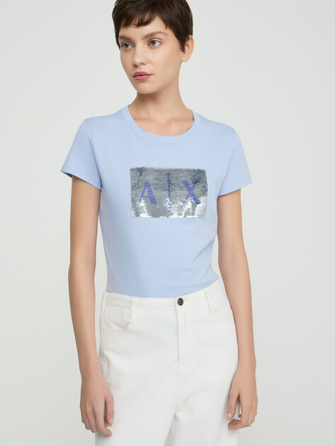 Женская футболка ARMANI EXCHANGE T-SHIRT, Артикул 8NYTDL, светло-голубой | 5169288. Ракурс 5