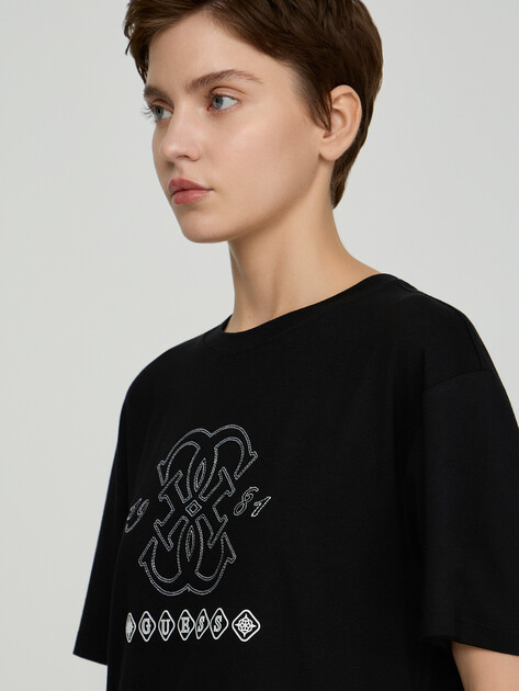 Женская футболка GUESS GABI SS CN T-SHIRT, Артикул V6GI10K2977, черный | 5213826. Ракурс 4