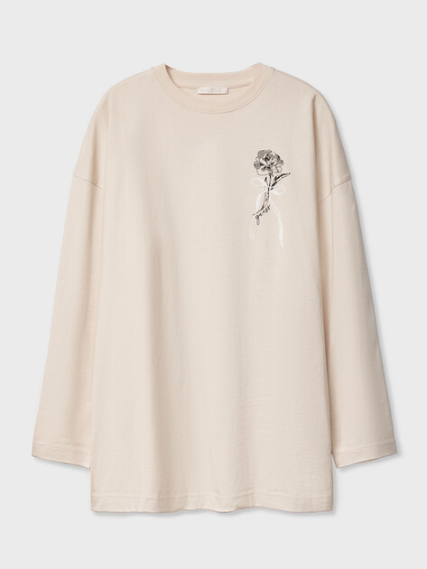 Женский лонгслив GUESS LS CN FLOWER MAXI TEE, Артикул W6GI43K3610, молочно-бежевый | 5215662. Ракурс 6