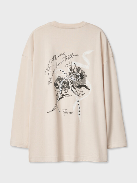 Женский лонгслив GUESS LS CN FLOWER MAXI TEE, Артикул W6GI43K3610, молочно-бежевый | 5215662. Ракурс 7