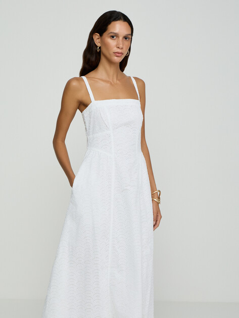 Женское платье GUESS SL SHARON SANGALLO MIDI FLARE, Артикул W6GK44W1884, белый | 5215819. Ракурс 5