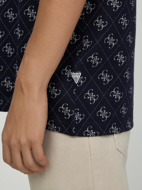 Мужская футболка GUESS CN SS JACQUARD 4G KNIT TOP, Артикул M6GP34K3200, темно-синий | 5255705. Ракурс 4