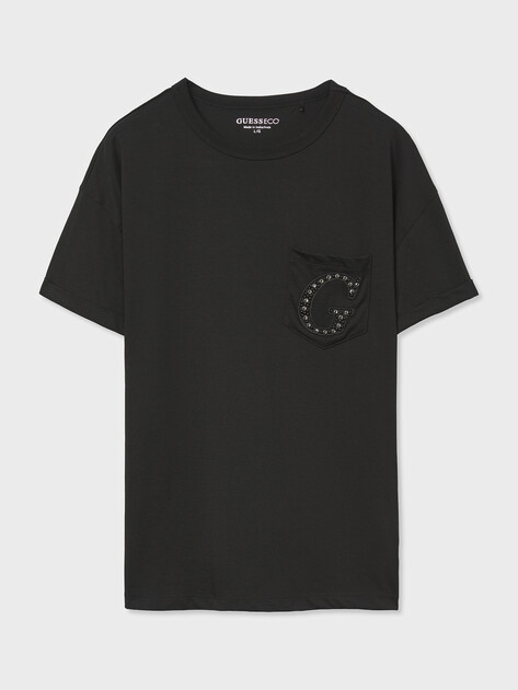Женская футболка GUESS SS CN POCKET G LOGO TEE, Артикул W6GI17K3037, черный | 5255976. Ракурс 6