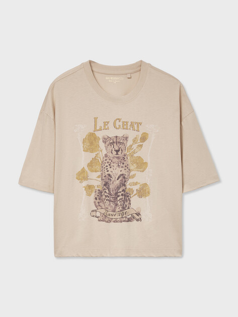 Женская футболка GUESS SS LE CHAT OS TEE, Артикул W6GI22K3144, бежевый | 5256031. Ракурс 6
