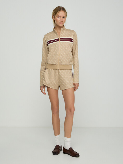 Женская толстовка GUESS 4G JACQUARD FULL ZIP SWEATSHIR, Артикул V6GQ06K2957, бежевый | 5256460. Ракурс 5