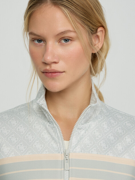 Женская толстовка GUESS 4G JACQUARD FULL ZIP SWEATSHIR, Артикул V6GQ06K2957, светло-серый | 5256482. Ракурс 4