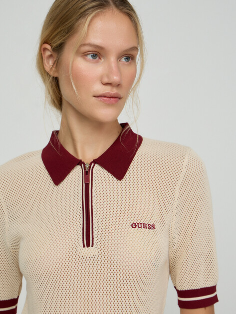 Женское поло GUESS GABRY SS CROPPED POLO SWTR, Артикул V6GR04Z0725, светло-бежевый | 5256506. Ракурс 4
