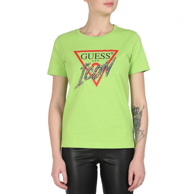 Женская футболка GUESS SS CN ICON TEE, Артикул W1RI25I3Z00, светло-зеленый | 2622183. Ракурс 1