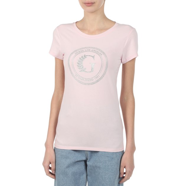 Женская футболка GUESS SS G CREST LOGO R3, Артикул W1RI14KAKZ2, розовый | 2839551. Ракурс 1