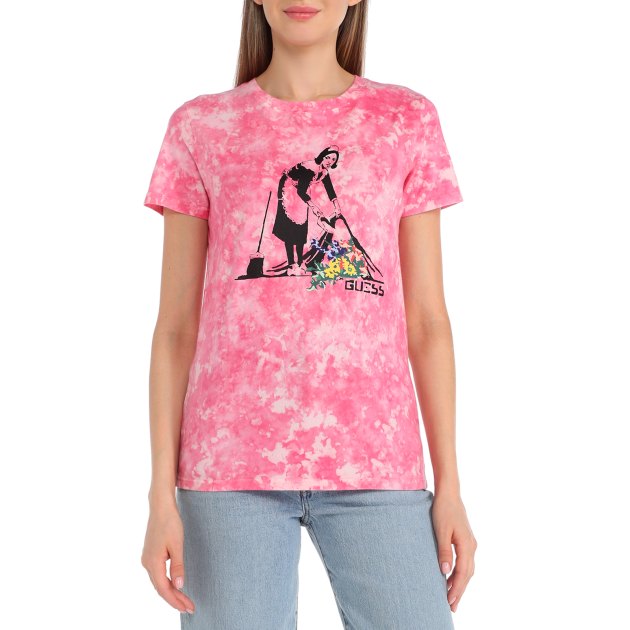 Женская футболка GUESS SS FLOWER GIRL EASY TEE, Артикул W3RI67K9RM3, темно-розовый | 3274382. Ракурс 1