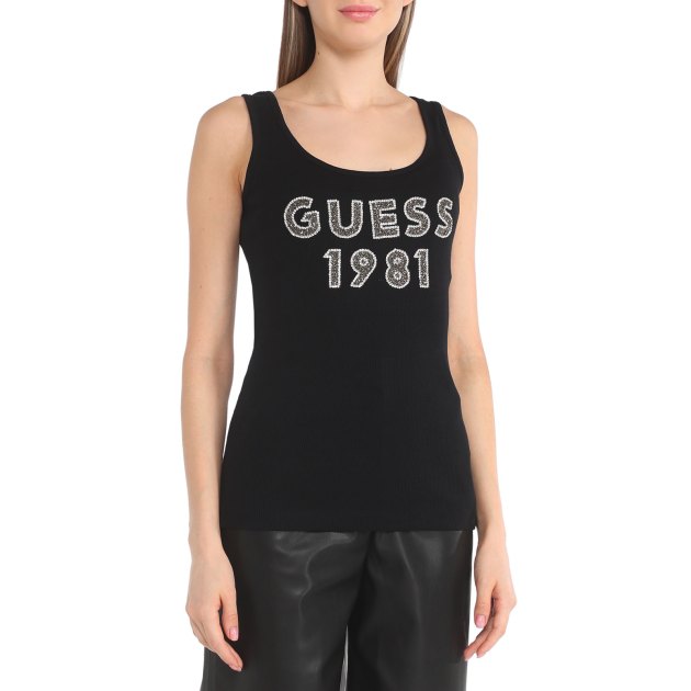 Женская майка GUESS LOGO TANK TOP, Артикул W3RP07K1814, черный | 3274681. Ракурс 1