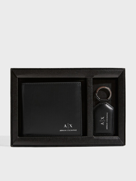 Набор портмоне и брелок ARMANI EXCHANGE PLAIN LEATHER, Артикул 958487, черный | 3398748. Ракурс 1