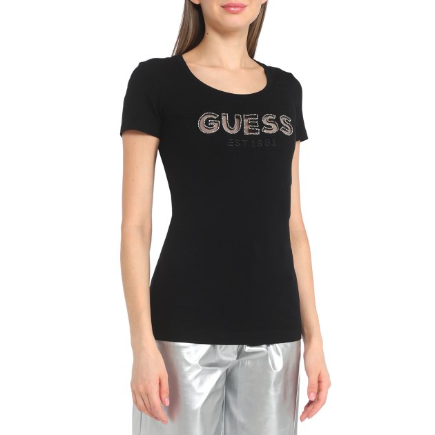 Женская футболка GUESS SS RN MESH LOGO TEE, Артикул W3GI35J1300, черный | 3595041. Ракурс 1