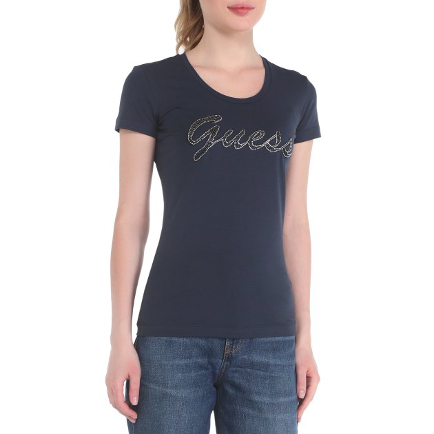 Женская футболка GUESS SS RN ADRIANA TEE, Артикул W3RI50J1314, темно-синий | 3738208. Ракурс 1
