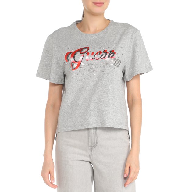 Женская футболка GUESS SS CN SATIN LOGO TEE, Артикул W3GI33KB3P0, светло-серый | 3745061. Ракурс 1