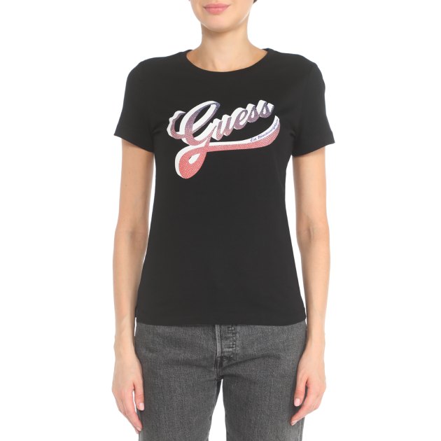 Женская футболка GUESS SS CN SHADED LOGO TEE, Артикул W3GI34I3Z14, черный | 3745202. Ракурс 1