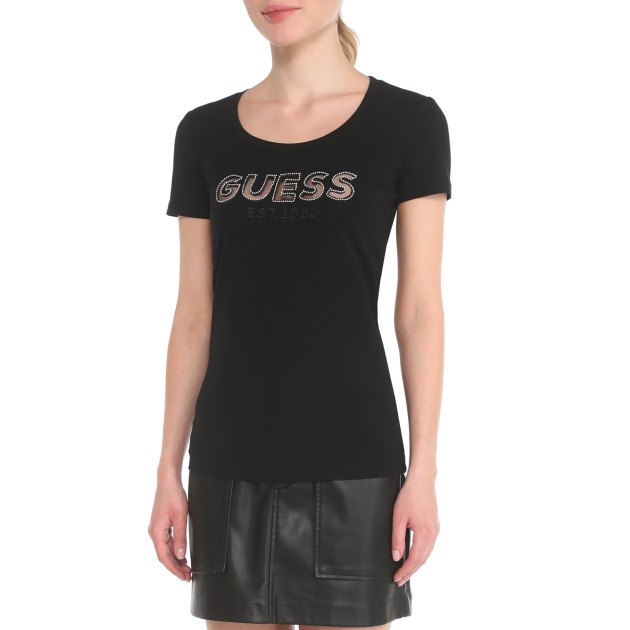 Женская футболка GUESS SS RN MESH LOGO TEE, Артикул W3GI35J1300, черный | 3745481. Ракурс 1