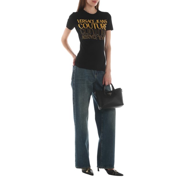 Женская футболка VERSACE JEANS COUTURE, Артикул 76HAHC00, черный | 3818714. Ракурс 1