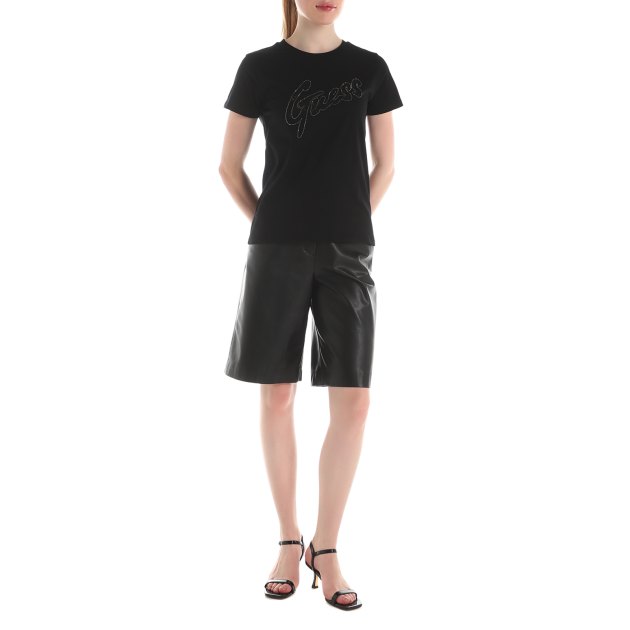 Женская футболка GUESS SS GUESS LACE LOGO EASY TEE, Артикул W4RI25K9RM1, черный | 3822678. Ракурс 1