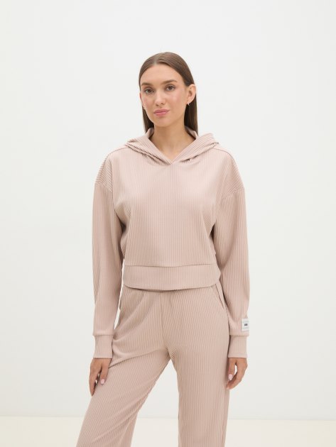 Женское худи GUESS AISLIN RIBBED HOODIE SWEATSHIR, Артикул V4RQ00KC2T0, бежево-розовый | 3827412. Ракурс 1