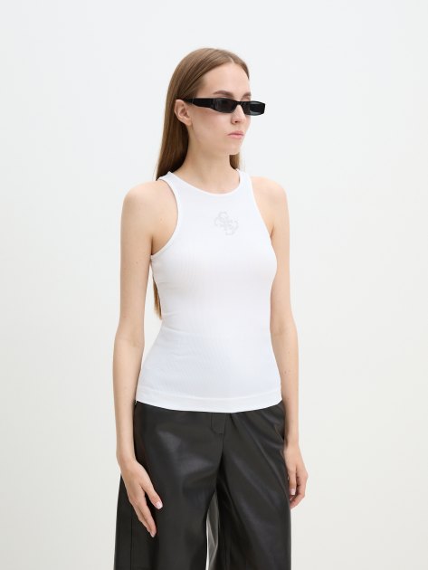 Женская майка GUESS SL ROUND NK GUENDALINA TOP, Артикул W4RP43KAZH2, белый | 3829521. Ракурс 1