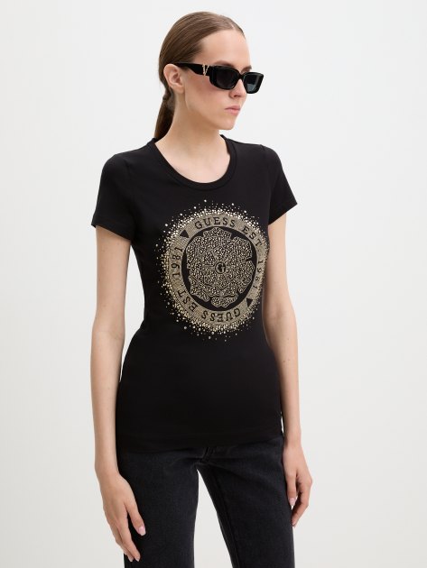 Женская футболка GUESS SS CN ROUND CAMELIA TEE, Артикул W4RI47J1314, черный | 3829803. Ракурс 1