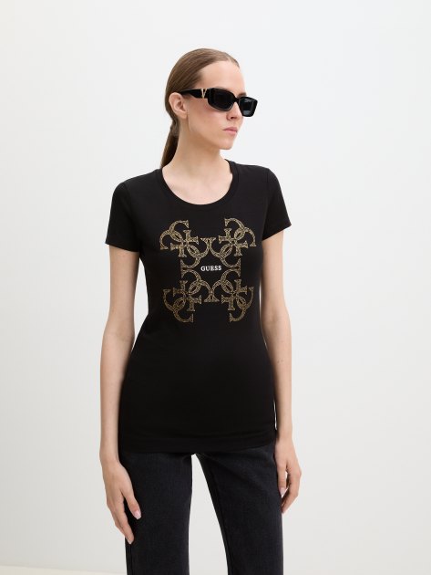 Женская футболка GUESS SS CN 4G LOGO TEE, Артикул W4RI35J1314, черный | 3829915. Ракурс 1