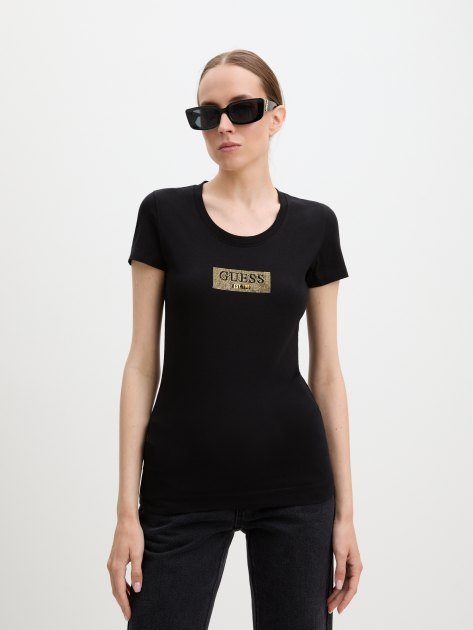 Женская футболка GUESS SS CN STUDS BOX TEE, Артикул W4RI33J1314, черный | 3830089. Ракурс 1