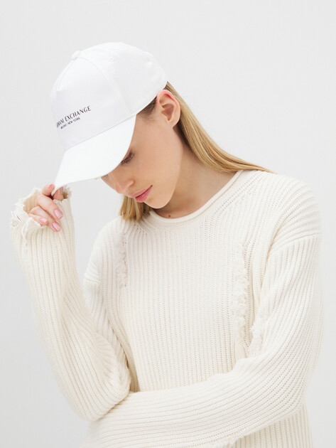 Женская бейсболка ARMANI EXCHANGE ESSENTIAL, Артикул 944207, белый | 3884497. Ракурс 1 Женская бейсболка ARMANI EXCHANGE ESSENTIAL, Артикул 944207, белый | 3884497. Ракурс 1