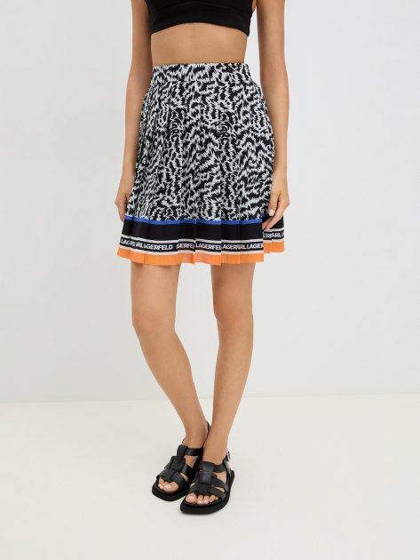 Плиссированная юбка KARL LAGERFELD pleated mini skirt, Артикул 241W1201, анималистичный принт | 3896783. Ракурс 1