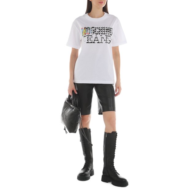 Женская футболка MO5CH1NO JEANS ARCHIVE PRINT, Артикул 0703 M, белый | 3931911. Ракурс 1