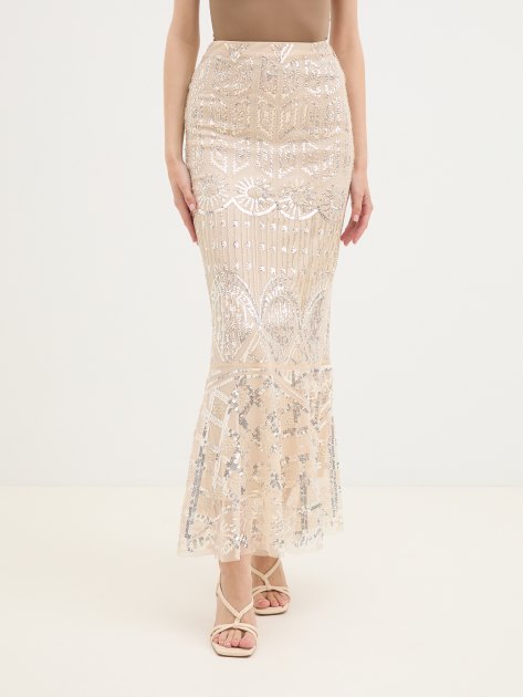 Юбка макси MARCIANO BY GUESS CRYSTALS EMBROIDERED SKIRT, Артикул 4GGD176248A, бежевый | 4004290. Ракурс 1