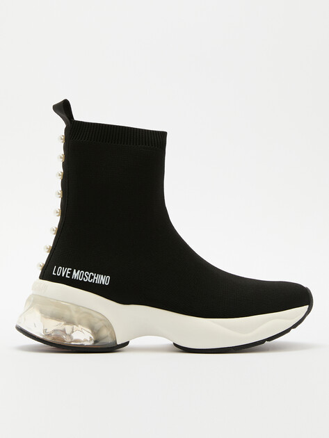 Женские кроссовки-носки LOVE MOSCHINO CRYSTAL LOVE, Артикул JA15296G, черный | 4061234. Ракурс 1