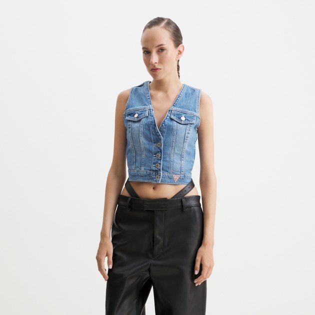 Женский жилет GUESS EVA TOP, Артикул W4YH17D5DD5, голубой | 4078539. Ракурс 1