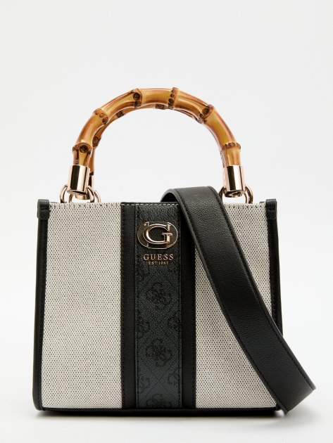 Сумка летняя с ручками GUESS KERIMA BAMBOO 2 CPMT MINI TOTE, Артикул HWAG9337770, бежево-серый | 4082231. Ракурс 1