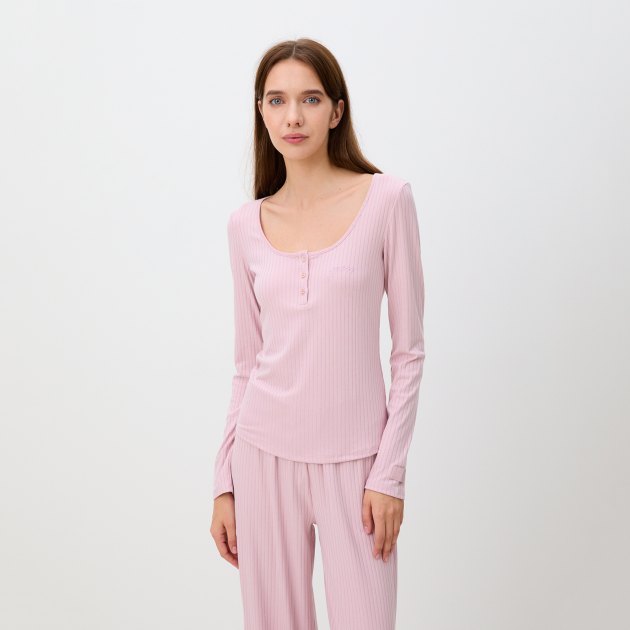 Женский лонгслив GUESS SAMANTHA LS BUTTON HENLEY TOP, Артикул O3BP01KBXB2, розовый | 4085304. Ракурс 1