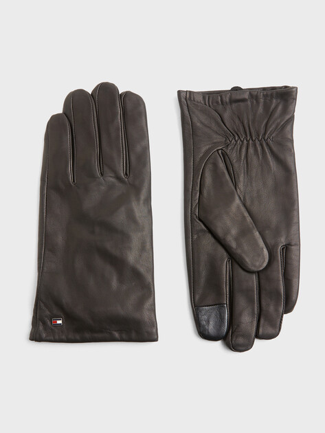 Мужские перчатки TOMMY HILFIGER ESSENTIAL FLAG LEATHER GLOVES, Артикул AM0AM11482, черный | 4089694. Ракурс 1