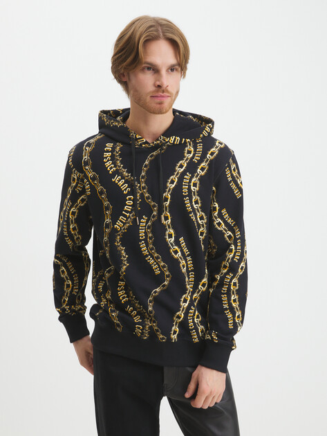 Мужское худи VERSACE JEANS COUTURE PRINT CHAIN COUTURE, Артикул 77GAI3H0, черный | 4102446. Ракурс 1