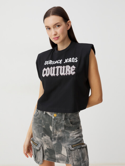 Топ VERSACE JEANS COUTURE PRINT GOTHIC MONOGRAM, Артикул 77HAHC01, черный | 4102990. Ракурс 1