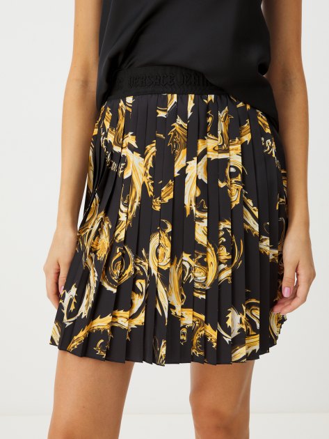 Плиссированная юбка VERSACE JEANS COUTURE PRINT CHROMO COUTURE, Артикул 77HAE820, черный | 4103022. Ракурс 1