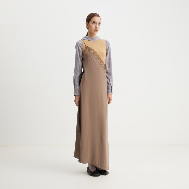 Женское платье MM6 MAISON MARGIELA Maxi Dress, Артикул S62DG0019, бежевый | 4152212. Ракурс 1