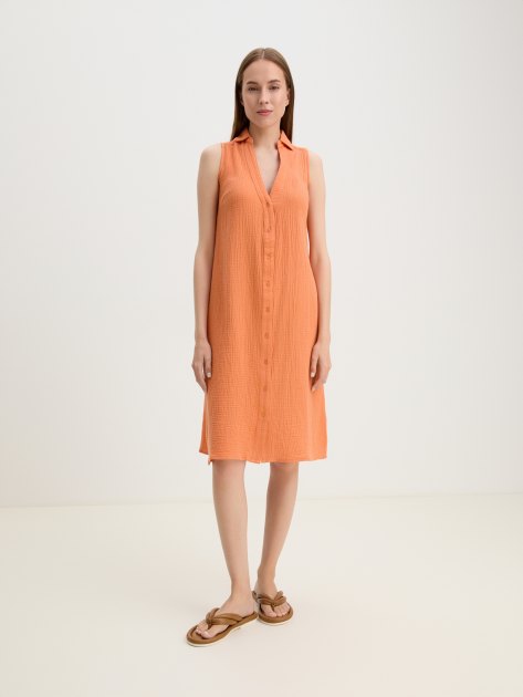 Женское платье-рубашка из муслина MAISON DAVID, Артикул BLN924-1, морковный | 4236098. Ракурс 1