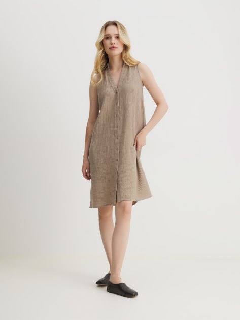 Женское платье-рубашка из муслина MAISON DAVID, Артикул BLN924-1, серо-бежевый | 4236119. Ракурс 1