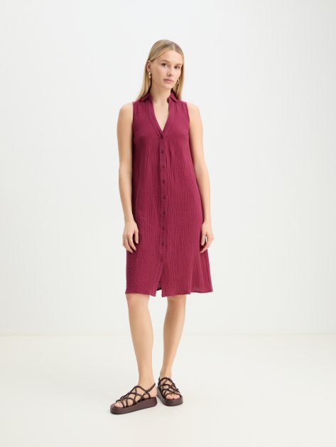 Женское платье-рубашка из муслина MAISON DAVID, Артикул BLN924-1, вишневый | 4236126. Ракурс 1