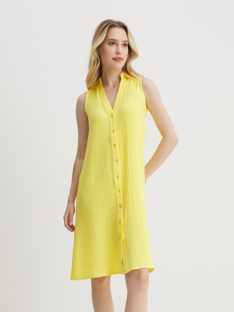 Женское платье-рубашка из муслина MAISON DAVID, Артикул BLN924-1, лимонный | 4236154. Ракурс 1